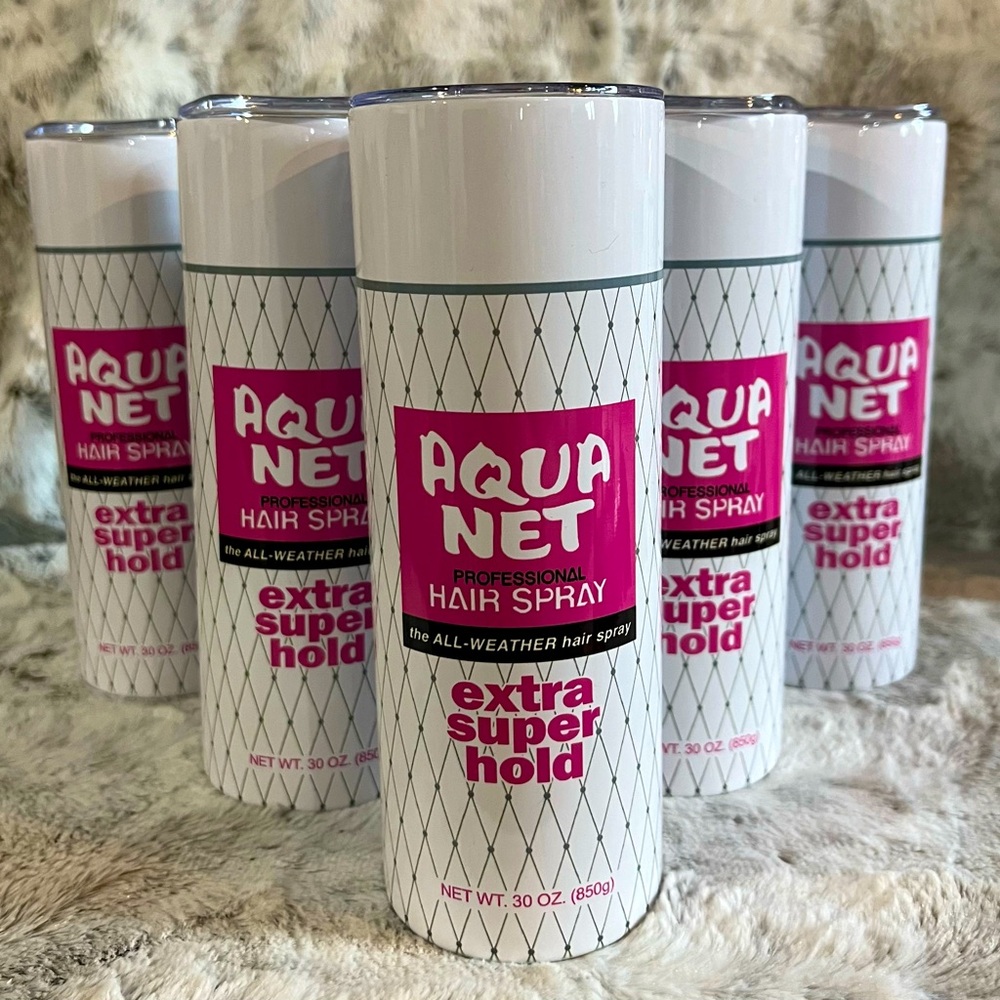 White Aqua Net Hairspray Drinking Tumbler 20 oz. Funny Gift Nostalgic Vintage